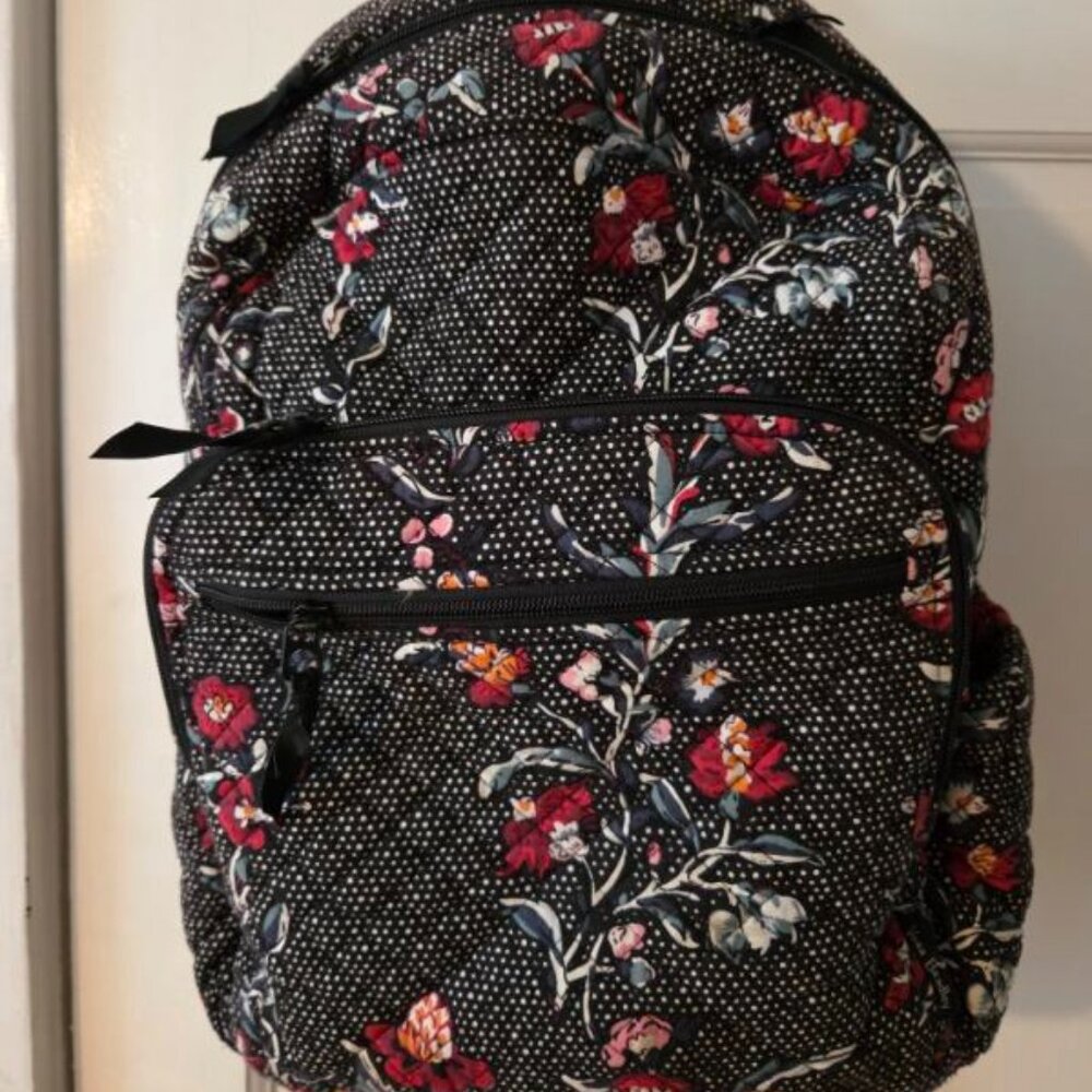Vera Bradley Campus Cotton Backpack Perennials Noir Dot